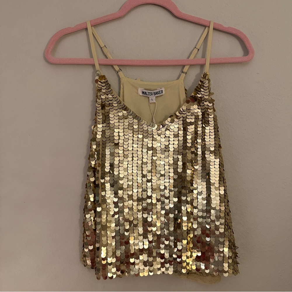 NWT Walter Baker Gold Sequin Tank Top Size Large